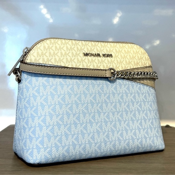 Michael Kors Medium Dome Jet Set Travel Color-Block Signature Logo Crossbody Bag - Picture 4 of 10